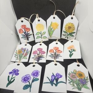 Hand Crafted Floral Watercolor Gift Tags Set Of 12